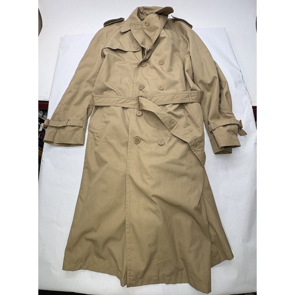 Vintage Repp Ltd Trench Coat Mens 42 Tan Plaid Lined Belted Korea